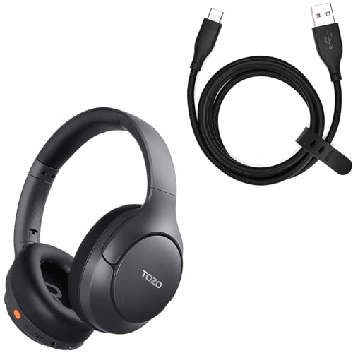 TOZO HT3 Hybrid Noise Cancelling Headphones, 90H Playtime Wireless Over Ear Bluetooth Headset，USB-C to USB-A Charging Cable Supports 480Mbps