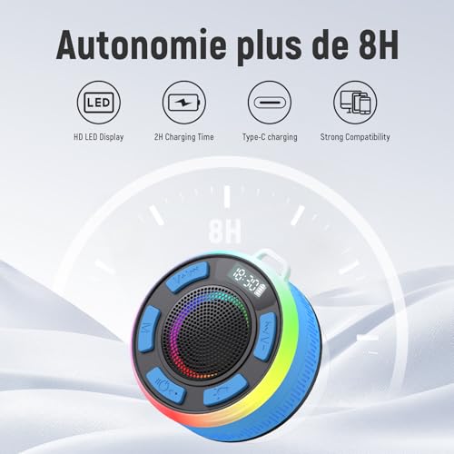 Waterproof Shower Speaker, Bluetooth 5.3 Bathroom Speaker with HD Sound & Strong Suction Cup, Bluetooth Speaker Built-in Mic for Calls, 1100mAh Portable Wireless Speaker for Pool, Beach, Boat, Blue - color: Sea Blue