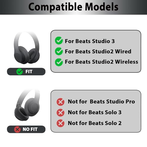 Studio 2/3 Replacement Earpads Ear Pads Cushion Cover Compatible with Studio 2.0 Wired/Wireless & Studio 3.0 B0500 B0501 Over-Ear Headphones (Titanium Gray) | Soft Protein Leather & Memory Foam Earpad Replacement, Ear Cushions Fit Studio3 & Studio2, Repla