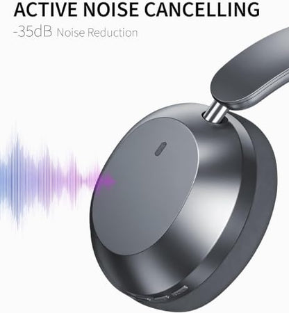 Wentronic Y04 Bluetooth Headphones Active Noise Cancelling Wireless Over Ear Headphones Foldable High Sound Quality Headphones with Soft Ear Cushion for Travel - Grey - color: Grey