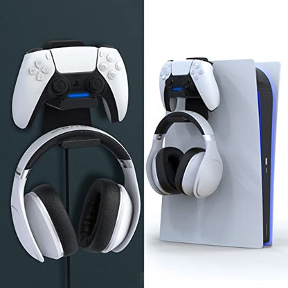 PS5 Controller Charger Console and Wall Mount (All Black) | Fast Charging Station Hanging Dock, Headphone Hook, LED Indicator, Overcharge Protection for Playstation 5 DualSense - color: All Black