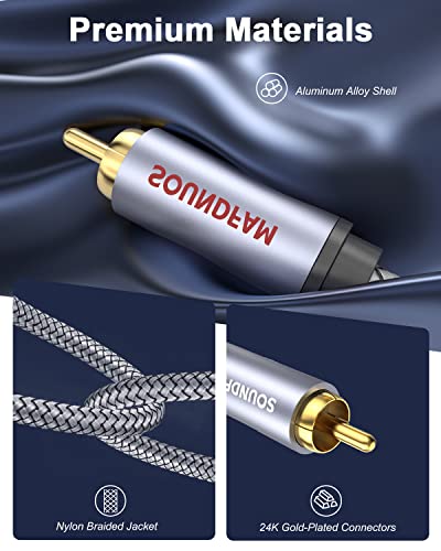 RCA Splitter 15ft/5M, RCA Y Splitter 1 Male to 2 Male Subwoofer Digital Stereo Audio Cable Bi-Directional Transmission Double Shielding for Subwoofer,Home Theater,AV Receiver,Amplifier-Grey - color: Grey-RCA to 2RCA, size: 15ft/5M