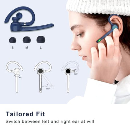 HEIBAS Bluetooth Headset, Wireless Bluetooth Earpiece with 500mAh Charging Case 72 Hours Talking Time Built-in Microphone for iOS Android Cell Phone, Hand-Free Headphones for Trucker, Office(Blue)