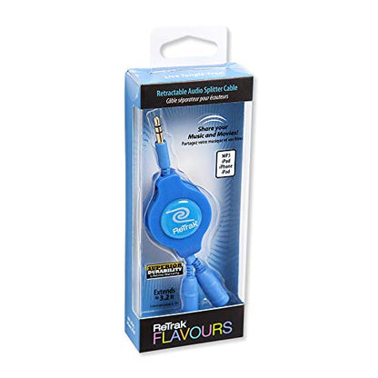 ReTrak Retractable Headphones Splitter, Blue ( ETCABLESPLBU) - color: Blue
