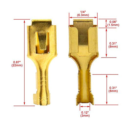 BAOMAIN 100-Pack 6.3mm 1/4" Female Spade Connector Non-Insulated Terminals | Copper 1/4" Non-Insulated Female Connectors with Locking Tab for 18-16 AWG Wire,Ideal for Automotive & DIY Projects