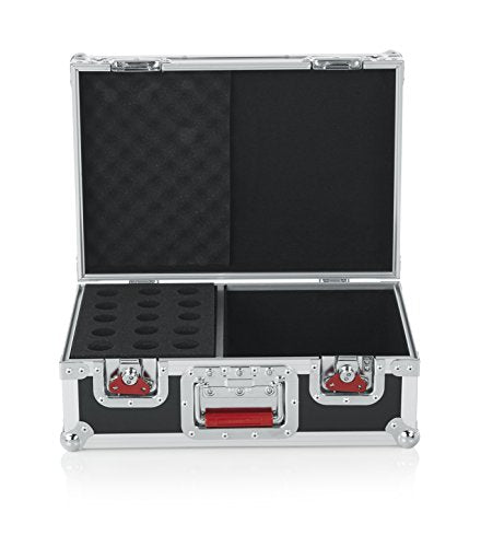 Gator Cases G-TOUR Series Road Case with Foam Drops for (15) Wired Microphones & Accessory Storage (G-TOUR M15) - size: 12.25 x 9.50 x 8.00 inches