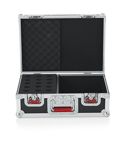 Gator Cases G-TOUR Series Road Case with Foam Drops for (15) Wired Microphones & Accessory Storage (G-TOUR M15) - size: 12.25 x 9.50 x 8.00 inches