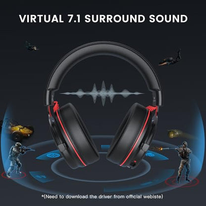EKSA E900 Pro USB Gaming Headset for PC, 7.1 Surround Sound, 50MM Driver | Computer Headset with Detachable Noise Cancelling Mic, Headphones with Microphone for PS4/PS5, Xbox One, Laptop, Office - color: Wired Black-Red