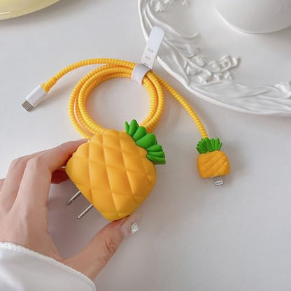 ZOSTLAND 5 in 1 DIY 18W 20W Heart Shape Protector Data Cable USB Charger Line Earphone Wire Saver Organizer Compatible with iPhone 11 12 13 14 15 Pro Max - color: Pineapple