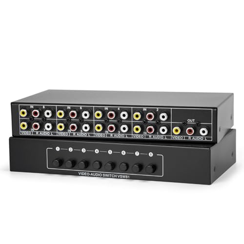RCA Switch 8 in 1 Out Composite Video Audio AV Selector Switcher Box | Plug & Play 8-Way RCA AV Switcher 8x1 for PS2 PS3 Wii Xbox HDTV DVD Game Consoles - size: 8 IN 1 OUT