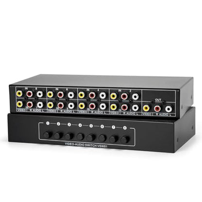 RCA Switch 8 in 1 Out Composite Video Audio AV Selector Switcher Box | Plug & Play 8-Way RCA AV Switcher 8x1 for PS2 PS3 Wii Xbox HDTV DVD Game Consoles - size: 8 IN 1 OUT
