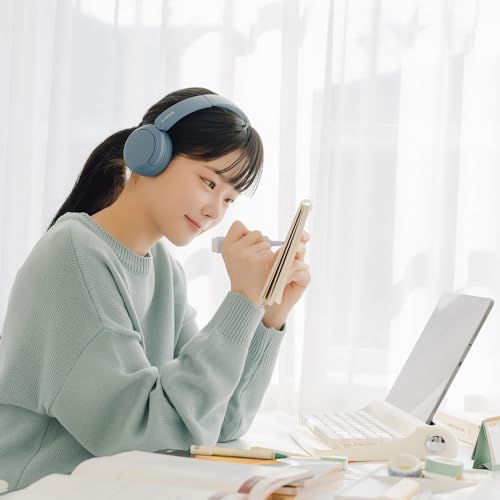 Sony WH-CH520 Best Wireless Bluetooth On-Ear Headphones with Microphone for Calls and Voice Control, Up to 50 Hours Battery Life with Quick Charge Function, Includes USB-C Charging Cable - Blue - color: Blue
