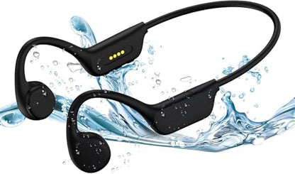 Bone Conduction Headphones IPX8 Waterproof 32GB Bluetooth 5.3 Wireless Headset with Microphone for Swim (Black) - color: Black