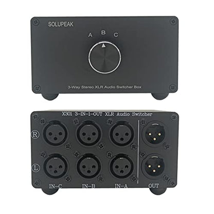 X301 3-Way XLR Stereo Audio Switcher Selector Switch Box Passive | 3 IN 1 OUT you sw between 3 XLR audio sources in avoiding frequent cable changes，Bi-Direction passive NO power plug and play - color: 3-IN-1-OUT