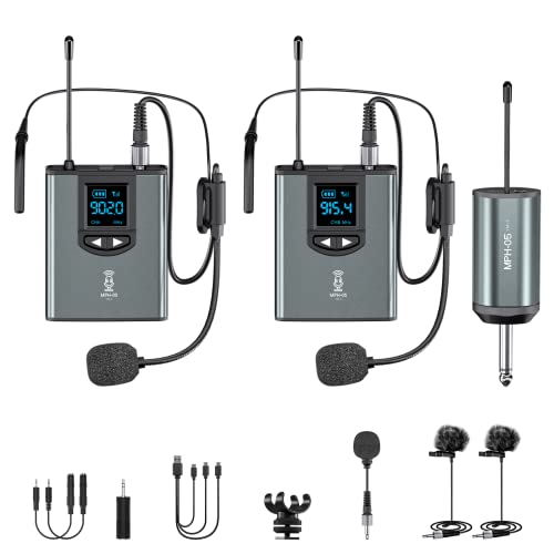 Wireless Microphone System for PA Speaker, Camera, Recording, Teaching | Headset/Stand/Lavalier Mic，Rechargeable Bodypack Transmitter Receiver， for Vlogging or Speech