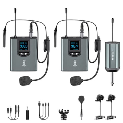 Wireless Microphone System for PA Speaker, Camera, Recording, Teaching | Headset/Stand/Lavalier Mic，Rechargeable Bodypack Transmitter Receiver， for Vlogging or Speech