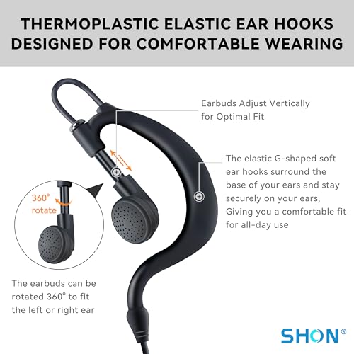 SHON Earpiece for FRS Walkie Talkie Radio, 2 PIN G Shape Headset with Mic Compatible with Kenwood,BAOFENG,Retevis Walkie Talkies (1 Set/Black)