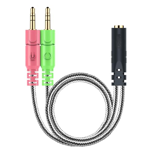 Headphone Splitter for Computer CTIA 3.5mm TRRS Female to 2 TRS Male | Braided Mic Audio Jack Y Adapter Headset Splitter Cable for PC, Laptop to Gaming Headset - 8inch/20cm - size: 1 Pack / 0.6 Feet
