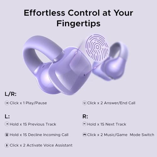 UGREEN HiTune S3 Open Ear Earbuds, Bluetooth 5.4, Clip on Earbuds, Purple | Lightweight, Comfort, Wireless Headphones ENC Clear Calls, 30H Playtime, IPX5 Waterproof, for Driving Running Workout Cycling - color: Purple