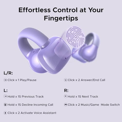 UGREEN HiTune S3 Open Ear Earbuds, Bluetooth 5.4, Clip on Earbuds, Purple | Lightweight, Comfort, Wireless Headphones ENC Clear Calls, 30H Playtime, IPX5 Waterproof, for Driving Running Workout Cycling - color: Purple