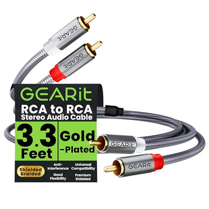 GEARit RCA Cables 3.3ft, RCA Cables Car Audio with Dual Shielding & Gold-Plated Connectors, RCA Cable for Subwoofer Cable, Hi-Fi System, Amplifier, Active Speakers, Gaming Consoles - size: 3.3 Feet