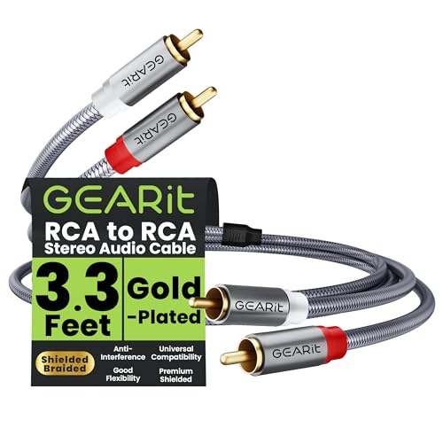 GEARit RCA Cables 3.3ft, RCA Cables Car Audio with Dual Shielding & Gold-Plated Connectors, RCA Cable for Subwoofer Cable, Hi-Fi System, Amplifier, Active Speakers, Gaming Consoles - size: 3.3 Feet