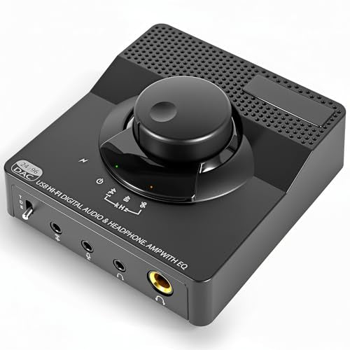 H1 DAC Amp, Digital to Analog Headphone Amp for PC, 3.5MM/6.35MM/Mic/EQ Optical/Coaxial/RCA Outputs with Treble & Bass Switch, Mini USB HiFi Headphone Amplifier for Mac PS5 Home Stereo