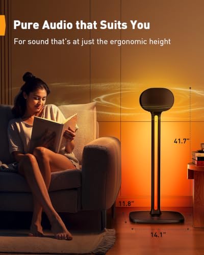 Perlegear Speaker Stands Pair Sonicbeam™ with RGB Lighting for Sonos Era 300, Era 100 & One SL, Universal Surround Sound Speaker Stand Holds to 22 lbs with Cable Management, App & Remote Control - size: Black with LED Light
