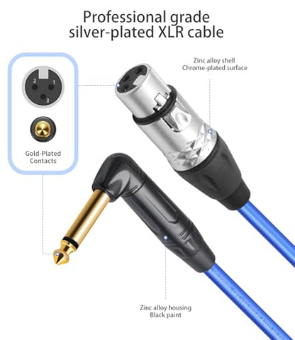 2Pack XLR Female to 1/4 TS Right Angle,6.35mm Mono 1/4 TS Right Angle to 3Pin XLR Female Audio Cable,20AWG 6N OFC+Silver Plated HI-END Audio Cable-6Feet - size: 6Feet（2Pack）