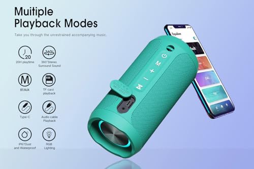 EDUPLINK Bluetooth Speaker IPX7 Waterproof Wireless,Teal - color: Teal Dark Waterproof Speaker