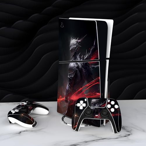 PlayVital Full Set Skin Sticker for ps5 Slim Console Disc Edition (The New Smaller Design), Vinyl Skin Decal Cover for ps5 Controller & Headset & Charging Station & Media Remote - Abyss Knight - color: Abyss Knight