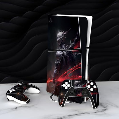 PlayVital Full Set Skin Sticker for ps5 Slim Console Disc Edition (The New Smaller Design), Vinyl Skin Decal Cover for ps5 Controller & Headset & Charging Station & Media Remote - Abyss Knight - color: Abyss Knight