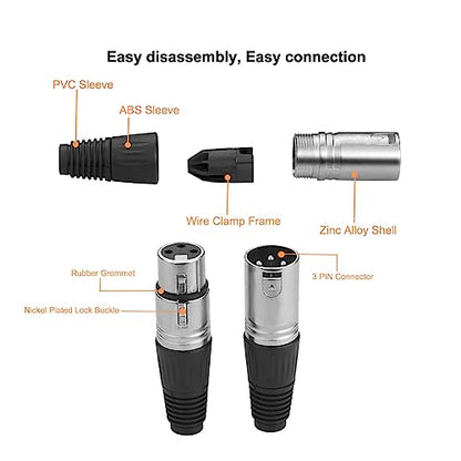 2 Pair Male+ Female 3 Pin XLR Connectors Solder Nickel-Plated Locking | Zinc alloy & nickel shell ensure rugged durability, Locking prevents disconnect, Ideal for mics, DMX, Microphone, live audio