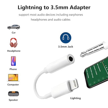 [Apple MFi Certified] 2 Pack Lightning to 3.5mm Aux Audio Adapter, Headphone Jack Converter Dongle for iPhone 14/13/12/X/XR & iPad (Supports All iOS Systems) - color: 2 Pack