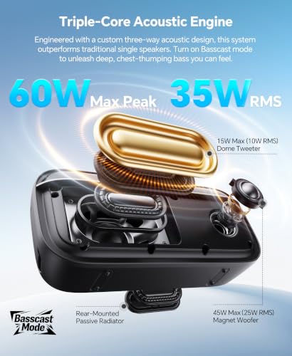 Portable Bluetooth Speaker, 60W Max with BassBoost,Waterproof and Dustproof