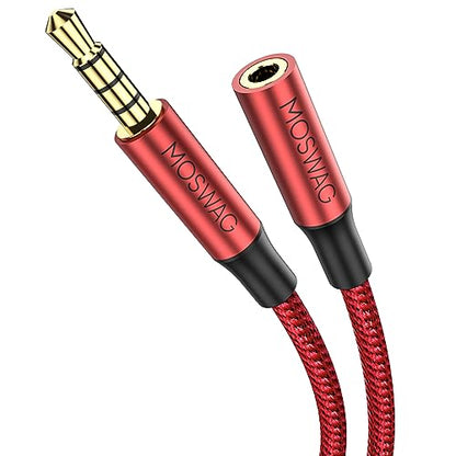 MOSWAG 6.6FT 3.5mm Male to Female Extension Cable with Microphone Stereo - color: Red, size: 6.6 ft