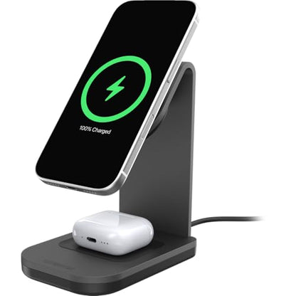 OtterBox 2-in-1 Space Saving Wireless Charging Stand - Black | MagSafe & Qi2 Compatible Charging Stand for Apple, Samsung, Google & More, Space Saving Design - color: Black, style: 2-in-1