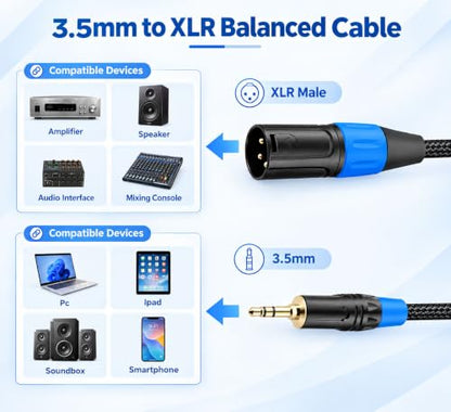 3.5mm to XLR Balanced Cable, 3.5mm to XLR Male to Male Adapter, 1FT - style: 3.5mm to XLR Male