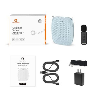 ZOWEETEK Wireless Voice Amplifier with Lavalier Mic for Teachers | Lapel Mic, Portable Speaker, for Speech, Meeting, Yoga, Streaming, Classroom, Rechargeable - color: Blue