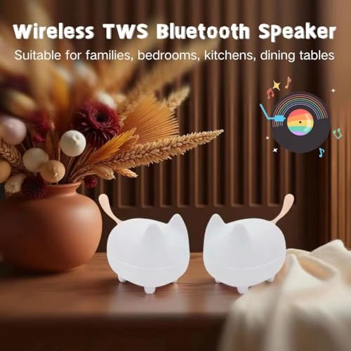 gingo Cute Cat Bluetooth Speaker (White*2) | Cat-shaped silicone tail, 40H playtime, TWS pairing, hands-free mic, BT5.3, 70g light, perfect home/office/outdoor/gift - color: White*2