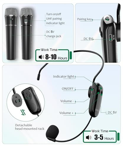 SHIDU 40W Wireless Voice Amplifier for Teachers with Dual Microphones | Powerful Bluetooth Speaker PA System Karaoke Machine, Portable Speaker with Microphone Support BT/USB/TF Card/Aux/Guitar - color: Green