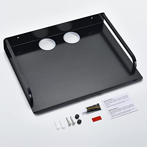 HNVNER Black Floating Media Shelf for Router Streaming TV Box, 12x10 Inch | Anodized Aluminum, Cable Hole, Open Design for Cooling, Wide 12-inch Surface, Wall Shelf fits Cable Box Small Projector - color: 1 Layer-large-1pcs