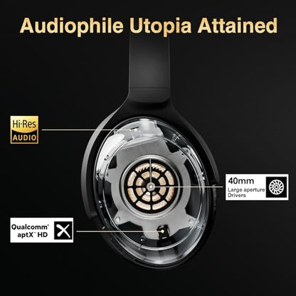 Bluetooth Headphones, Premium Active Noise Cancelling Wireless Headphones Over Ear, 50H Playtime, Hi-Res Audio, Deep Bass, Memory Foam Ear Cups for Travel, Home Office | Hi-Res, cVc 8.0 Noise Canceling Mics, ANC, Deep Bass, 3.5mm Cable, Foldable Carry Cas