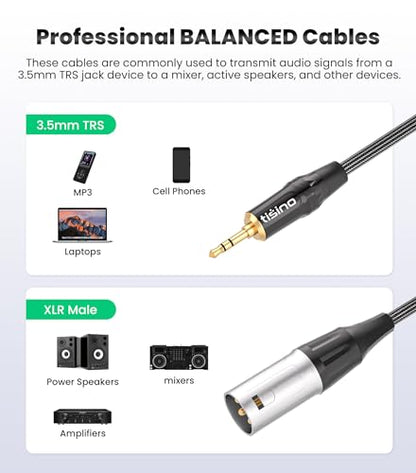 Tisino 3.5mm to XLR Balanced Adapter Cable XLR to Aux Mic Cord - 1ft | Gold-Plated 1/8 inch Mini Jack Aux to XLR Male Mono Audio Cord for Cell Phone, Laptop, Speaker, Mixer - size: 0.3m/1ft