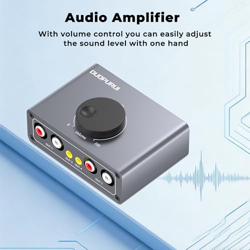 RCA Stereo Audio Switcher, 2 in 1 Out / 1 in 2 Out Bi-Directional RCA Audio Selector Splitter, Passive No External Power Required for TV Speaker Amplifier