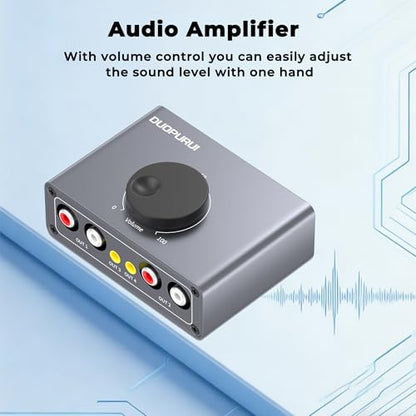 RCA Stereo Audio Switcher, 2 in 1 Out / 1 in 2 Out Bi-Directional RCA Audio Selector Splitter, Passive No External Power Required for TV Speaker Amplifier