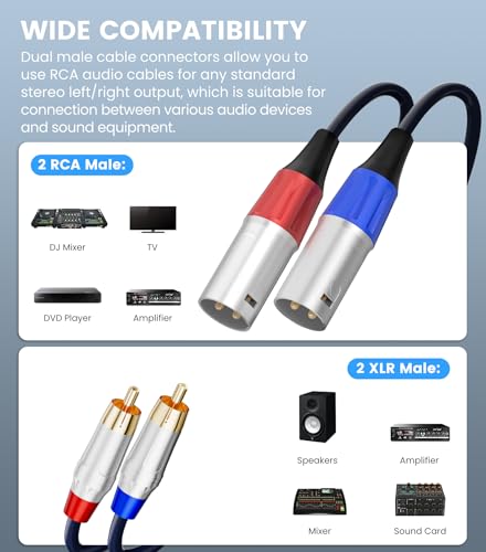 Tisino RCA to XLR Cable, 2 RCA to 2 XLR Male HiFi Cord,4N OFC, 3.3FT/1m - size: 1m