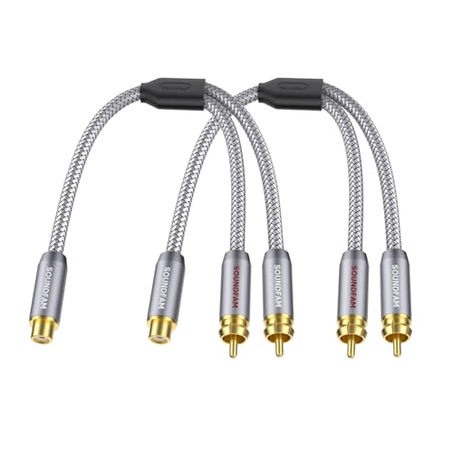 2-Pack RCA Y Splitter 1 Female to 2 Male Gold-Plated Plug RCA Splitter Stereo Y Adapter for Subwoofer, TV, CD Player, Home Theater-Grey(1Feet/30cm) - color: Grey-RCA Splitter 1 Female to 2 Male, size: 1ft/30cm(2-Pack)