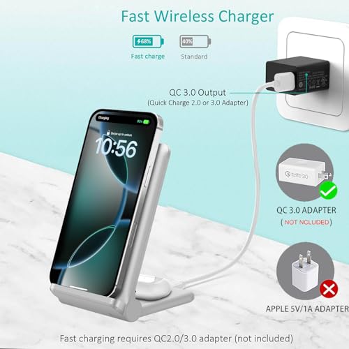 2 in 1 Wireless Charger,Foldable 20W Fast Wireless Charging Stand Compatible with iPhone 16/16 Pro/15/14/13/12/X/AirPods,Dual Phone Induction Charge Station for Samsung,Pixel,Xperia,LG(No Plug) - color: White