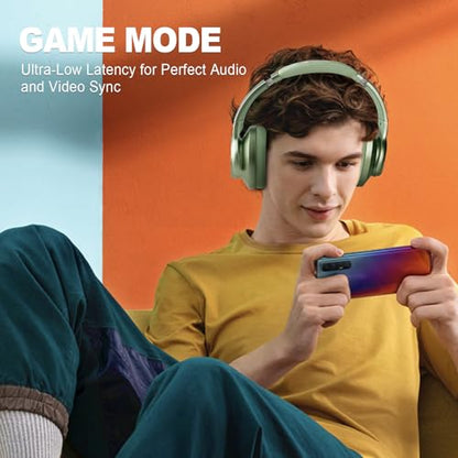 TUINYO Bluetooth Headphones Wireless, Over Ear Stereo Wireless Headset 40H Playtime with deep bass, Soft Memory-Protein Earmuffs, Built-in Mic Wired Mode PC/Cell Phones/TV-White - color: Green